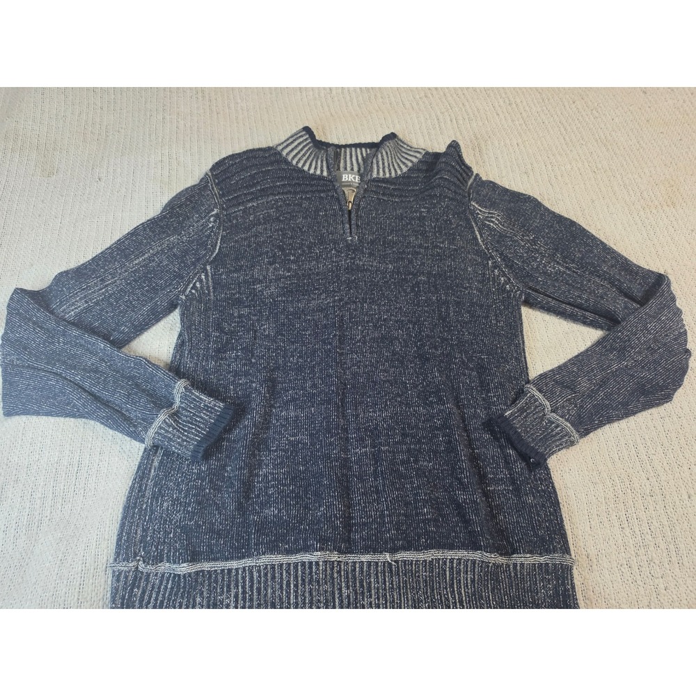 BKE Mens Large Navy Blue Marled Cotton Quarter Zip Mock Neck Sweater L